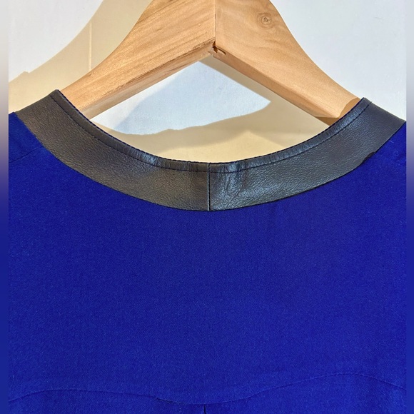 VINCE Silk and Leather Trimmed Navy Dress - size small - Picture 3 of 5